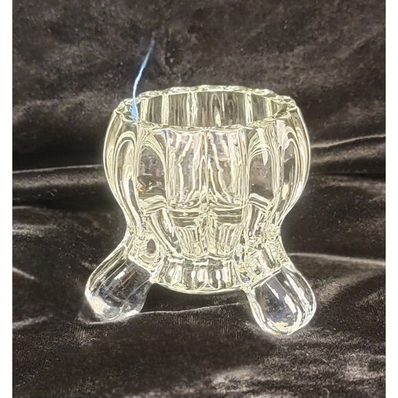 Vintage Jeannette Glass National Pattern Three-Toed Clear Glass Candleholder - Picture 5 of 14